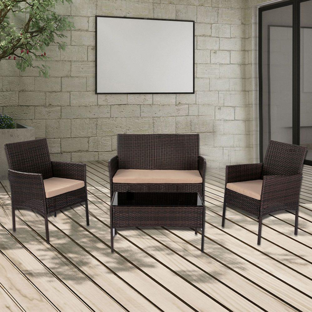 4 Seater Wicker Outdoor Lounge Set – Brown