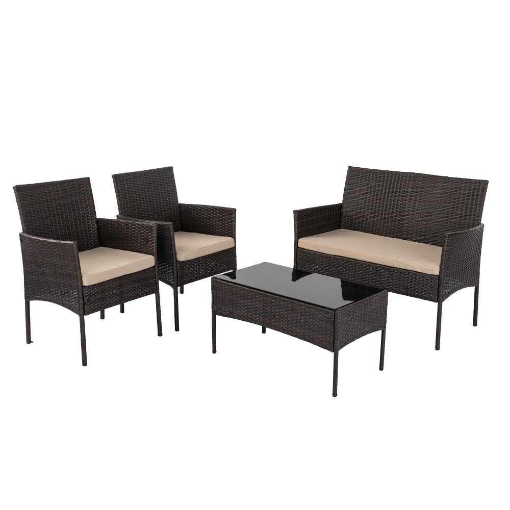 4 Seater Wicker Outdoor Lounge Set – Brown