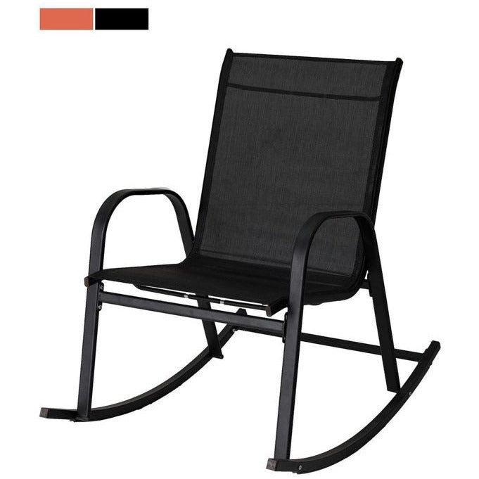 Rocking Chair High Back Rocker Chairs Steel Metal Textilene Fabric-Black