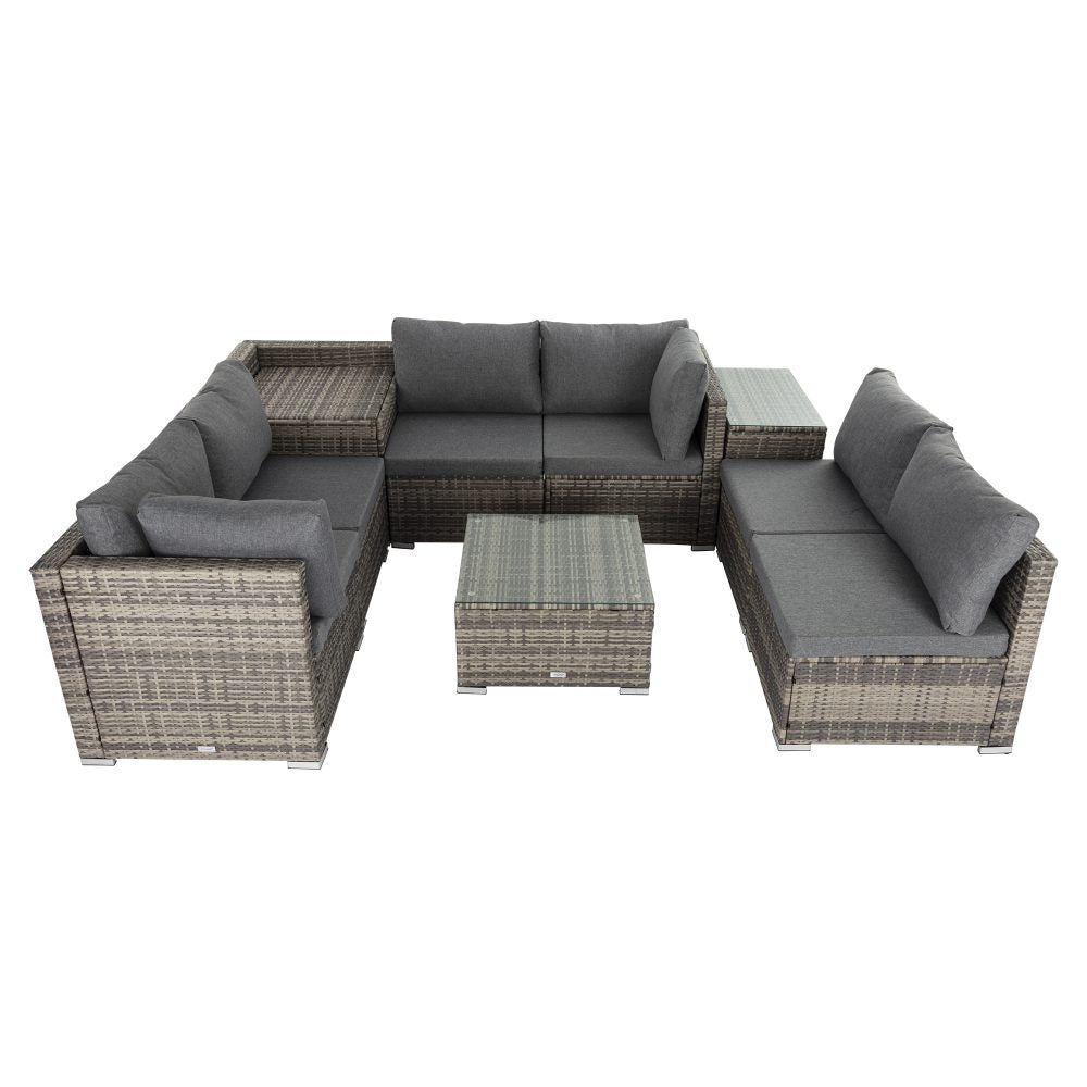 9PCS Outdoor Furniture Modular Lounge Sofa with Wicker End Table