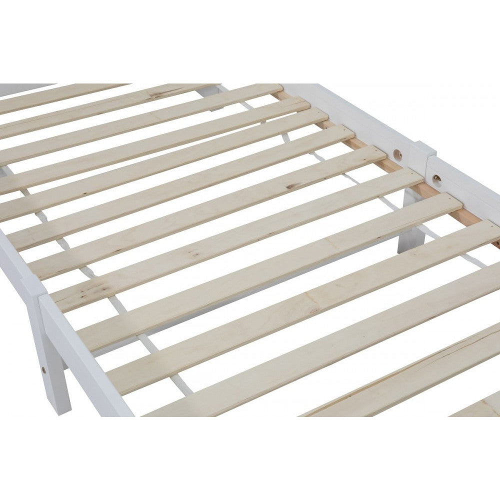 King Single Solid Pine Timber Bed Frame with Bookshelf Storage Headboard- White