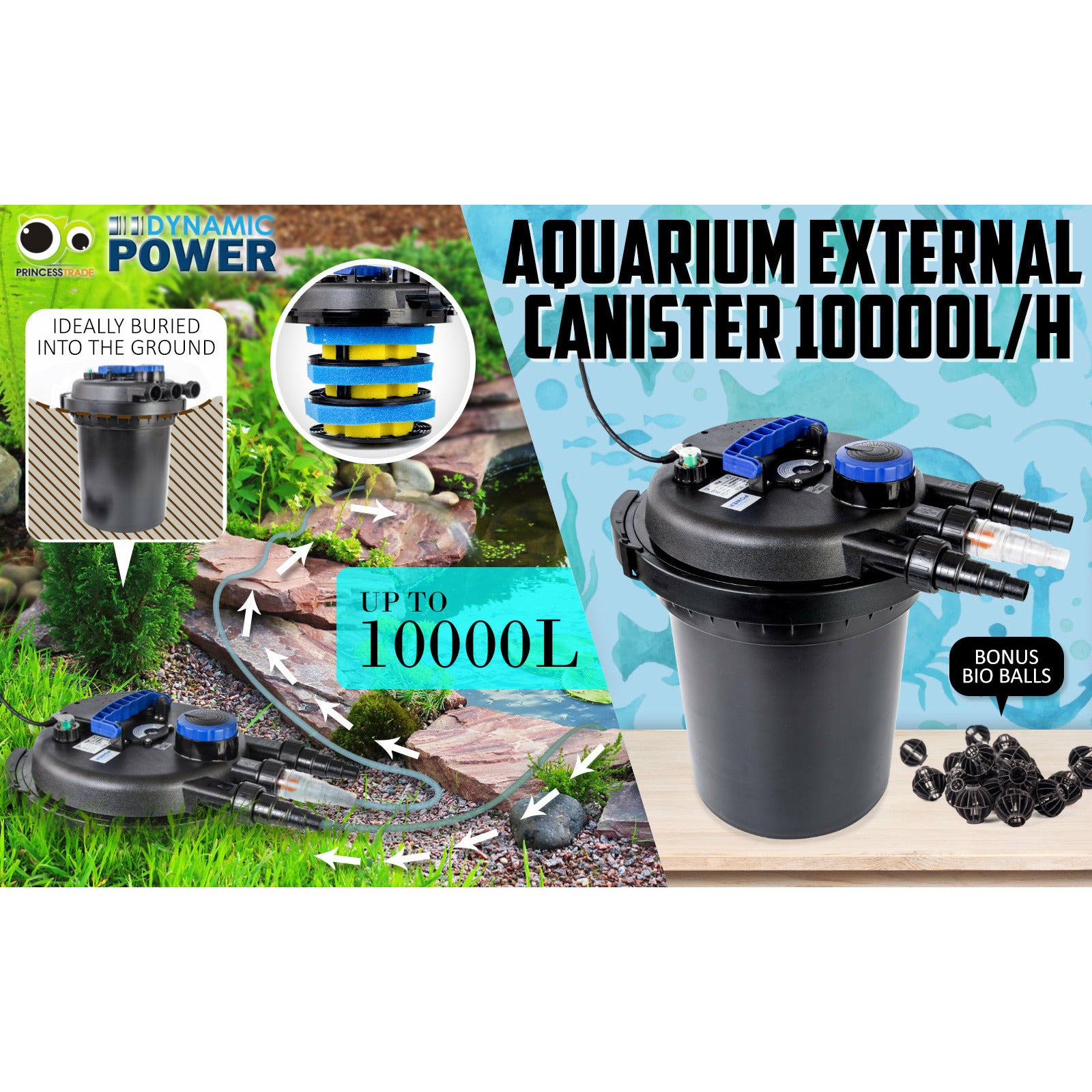 Dynamic Power Combo Aquarium Garden Filter 10000L/H + Submersible Water Pump 10000L/H