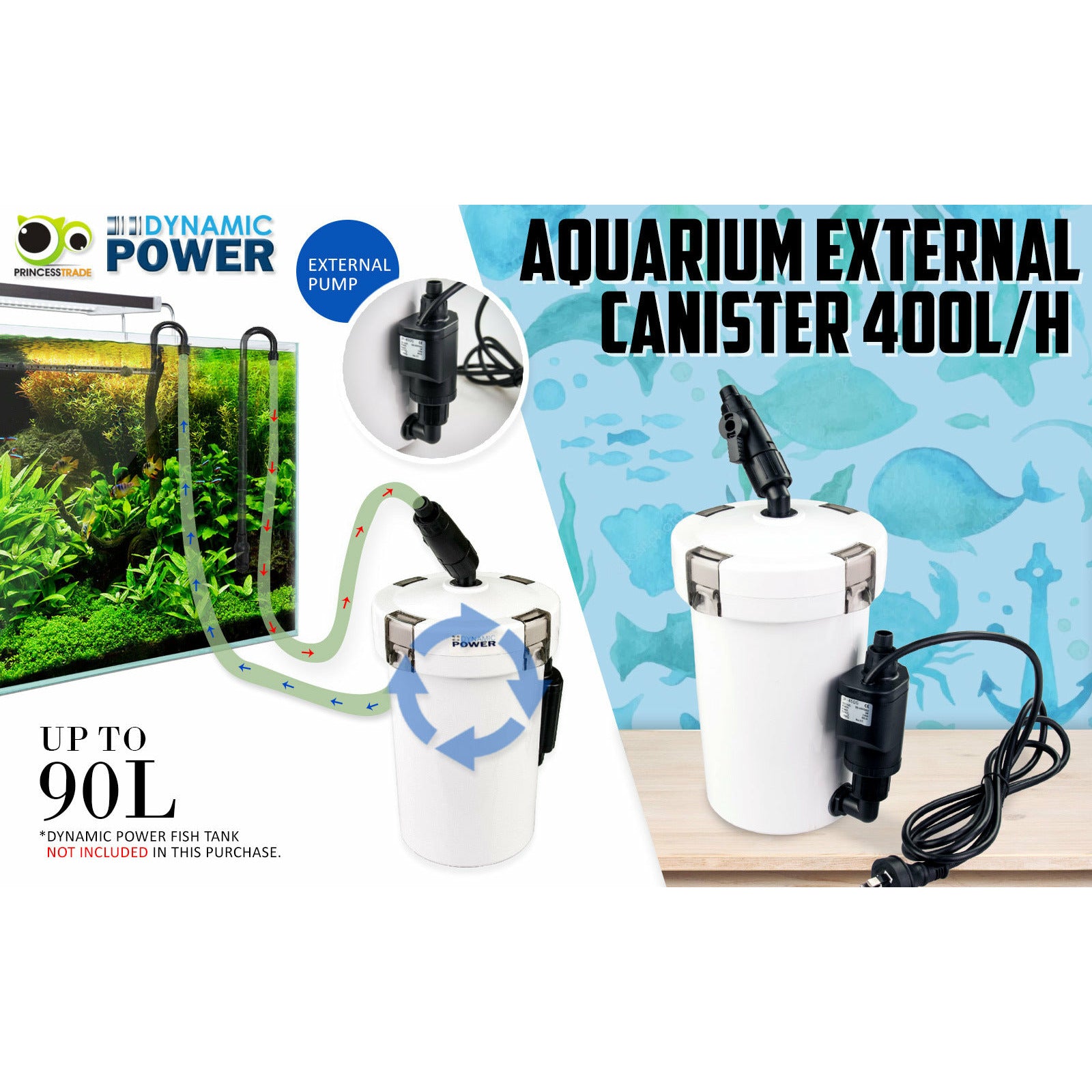 Dynamic Power Aquarium External Canister Filter 400L/H