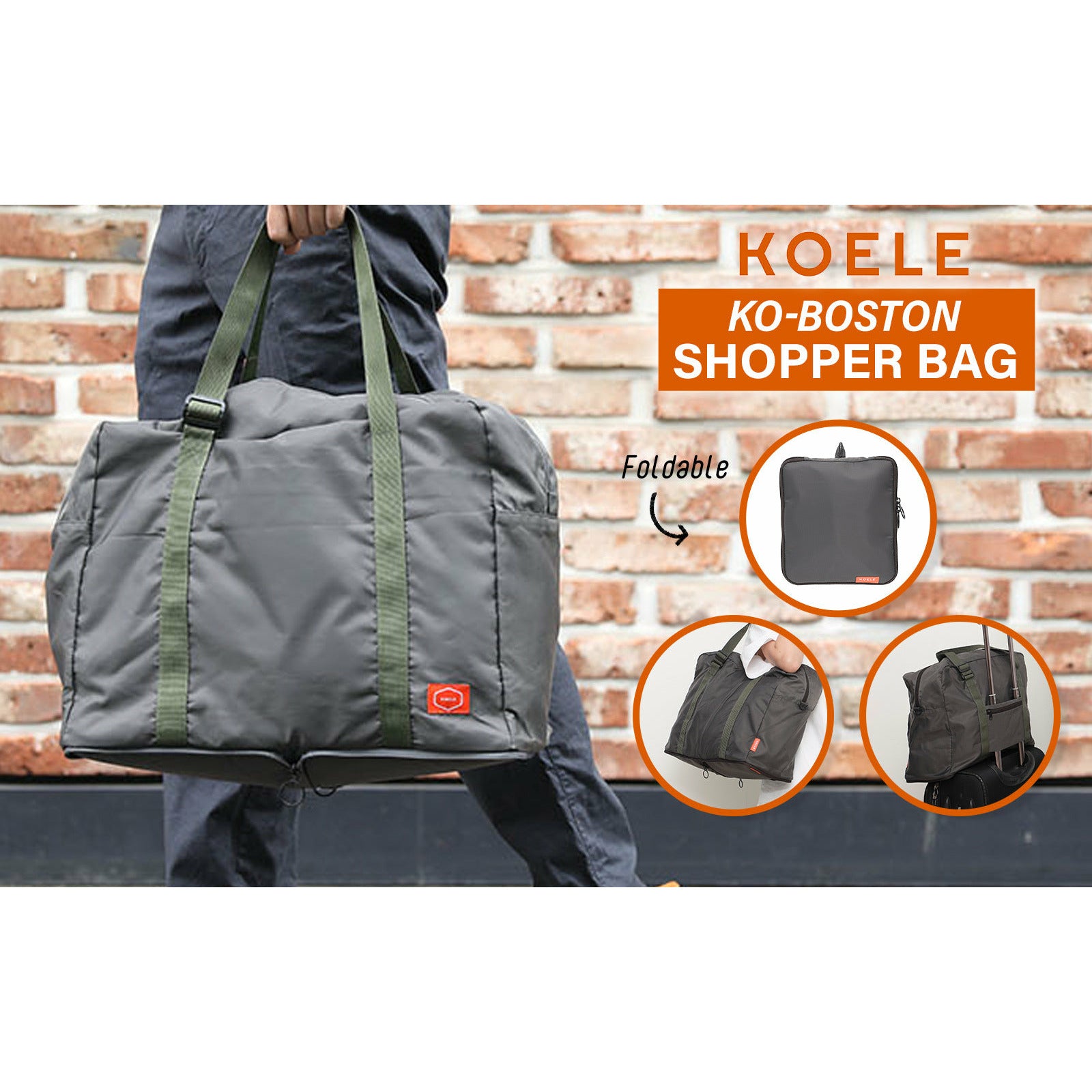 KOELE Khaki Shopper Bag Travel Duffle Bag Foldable Laptop Luggage KO-BOSTON
