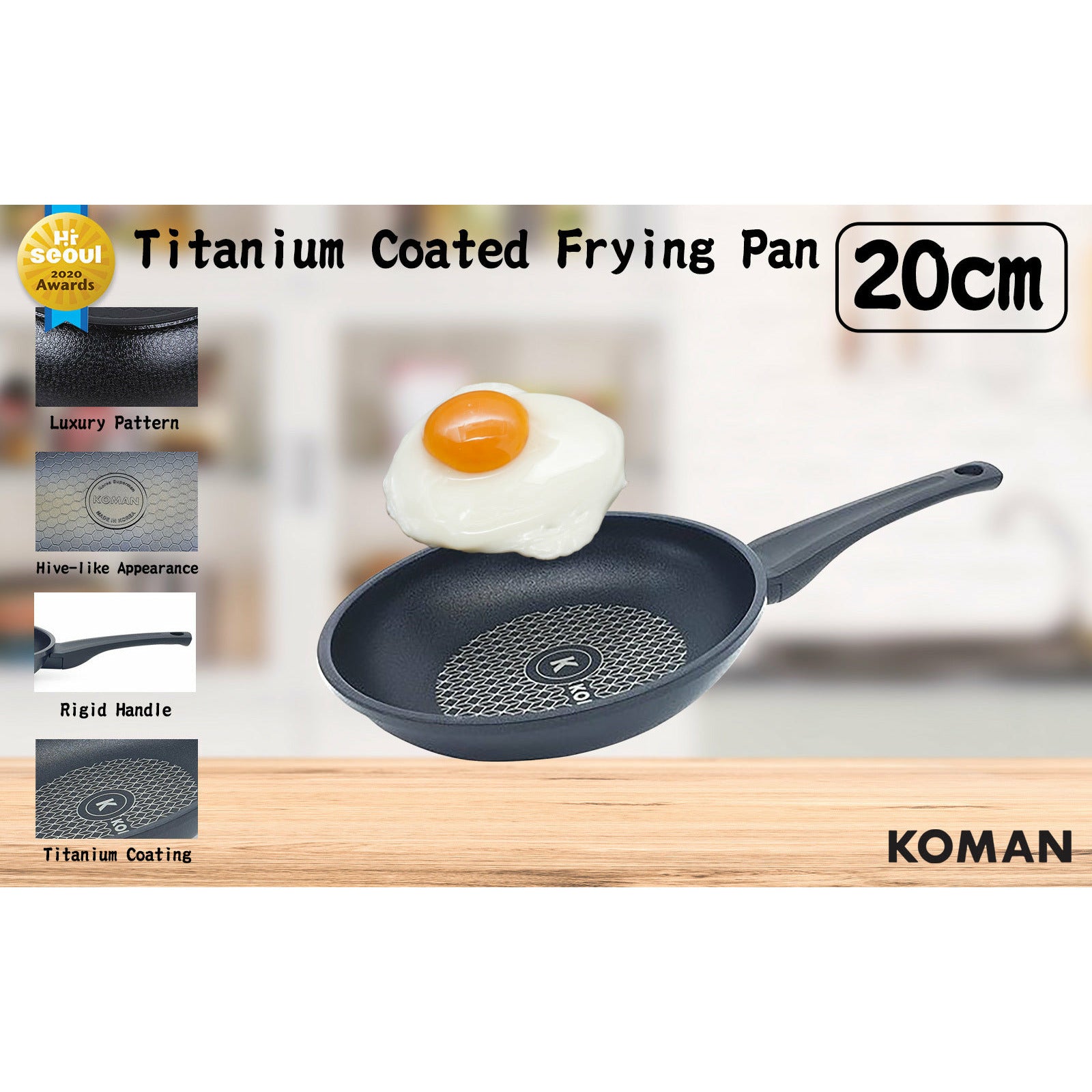 KOMAN 20cm Titanium Coating Frying Pan Non-Stick