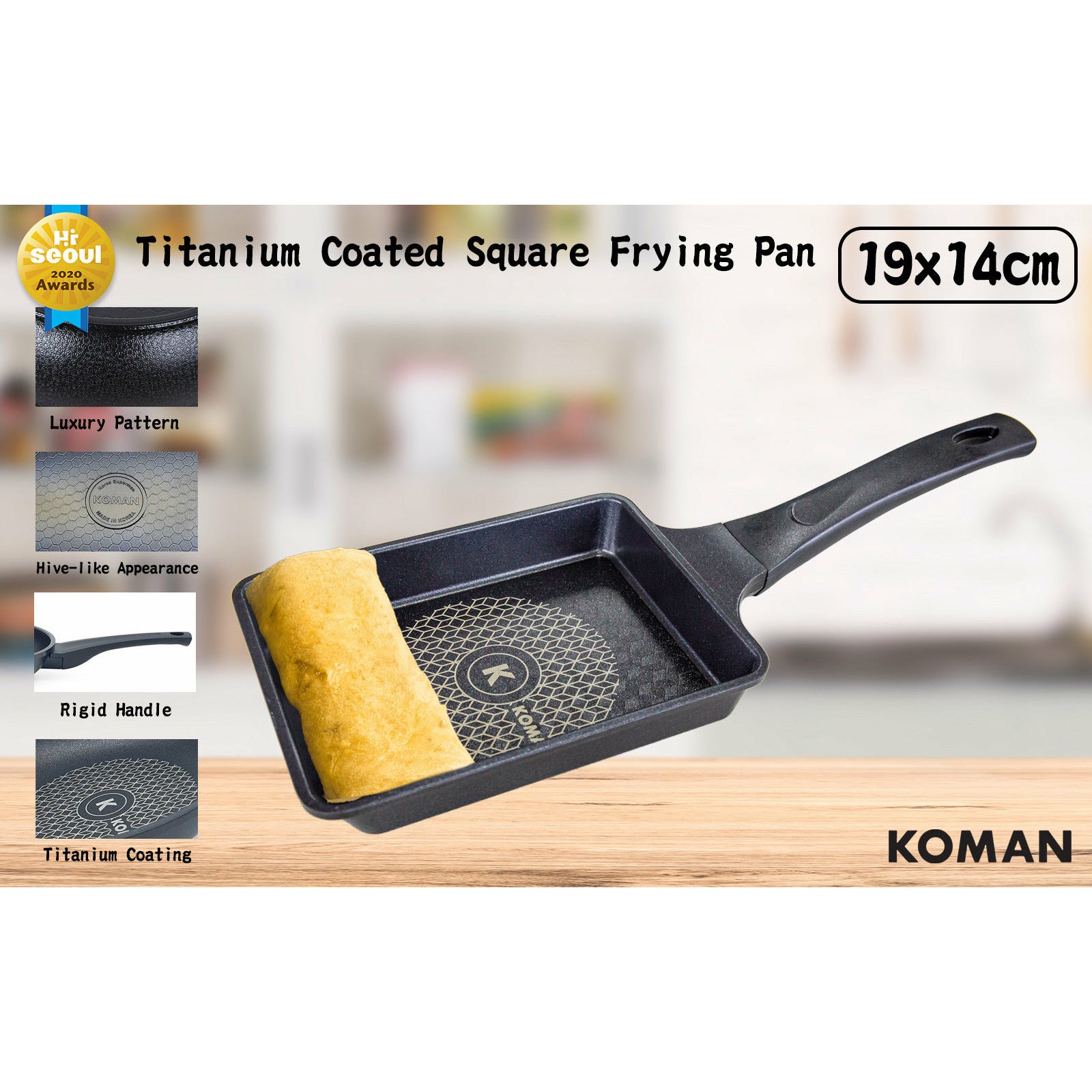 KOMAN 19x14cm Black Shinewon Square Pan Non-stick Titanium Coat