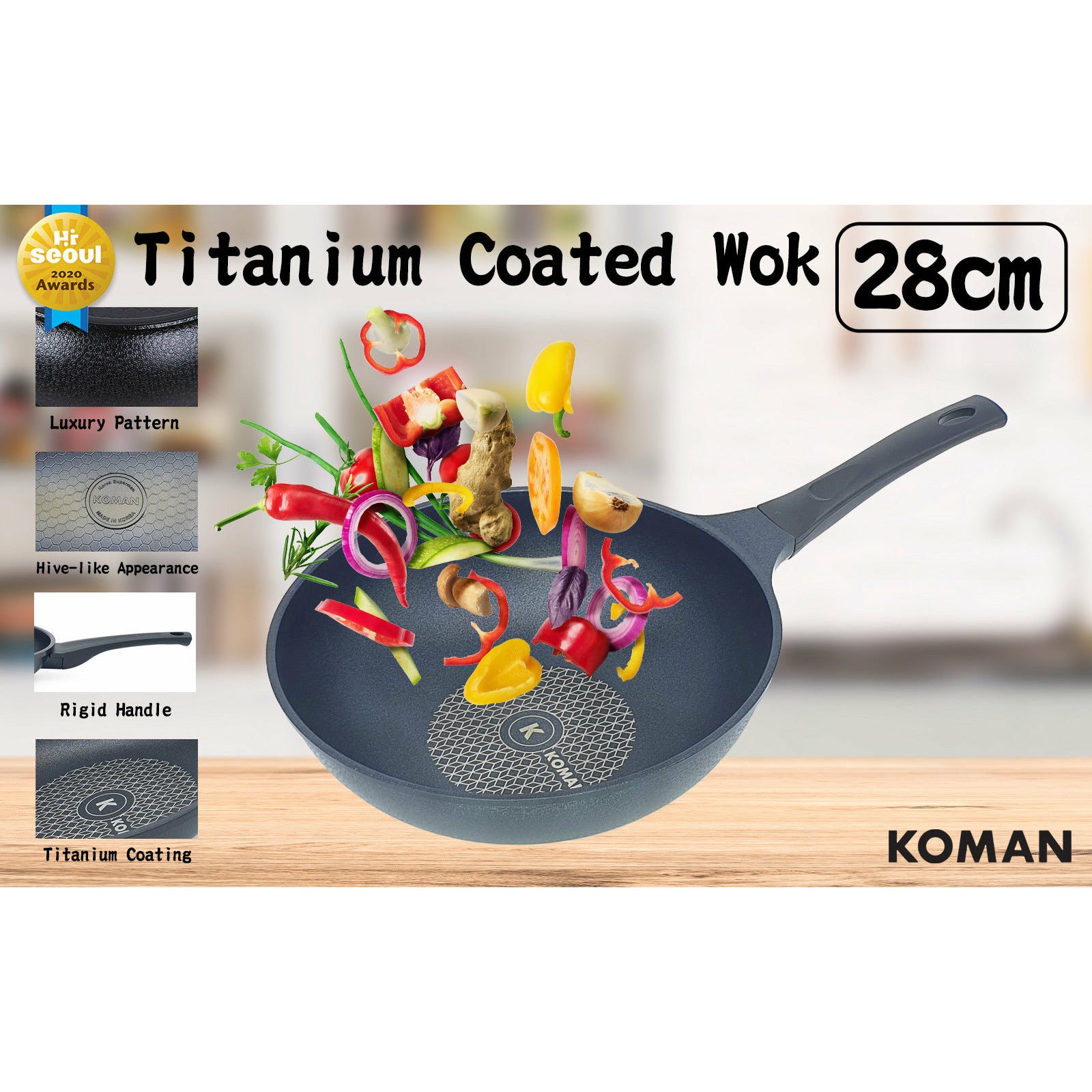 KOMAN 28cm Titanium Coating Wok Pan Non-Stick