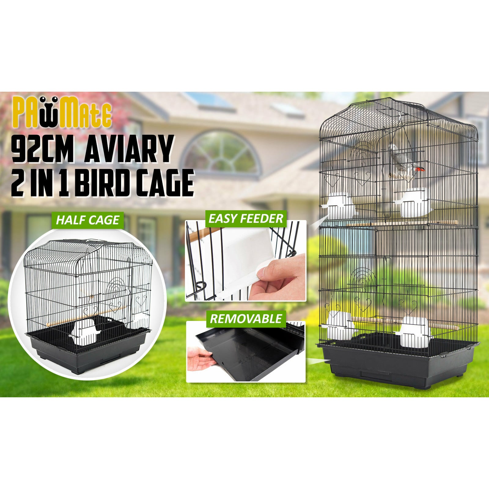 Paw Mate Bird Cage Parrot Aviary Veer 2IN1 Design 92cm