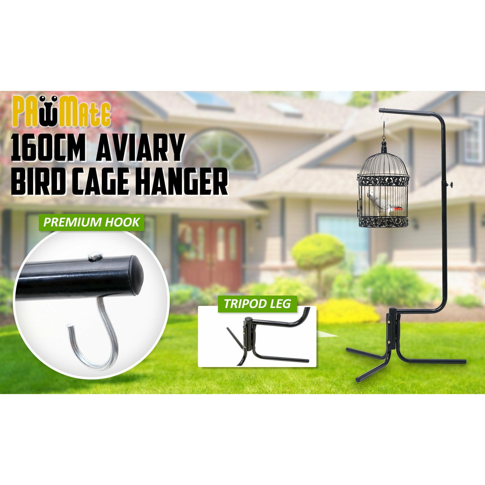 Paw Mate Bird Cage Hanger Stand Parrot Aviary Solo 160cm