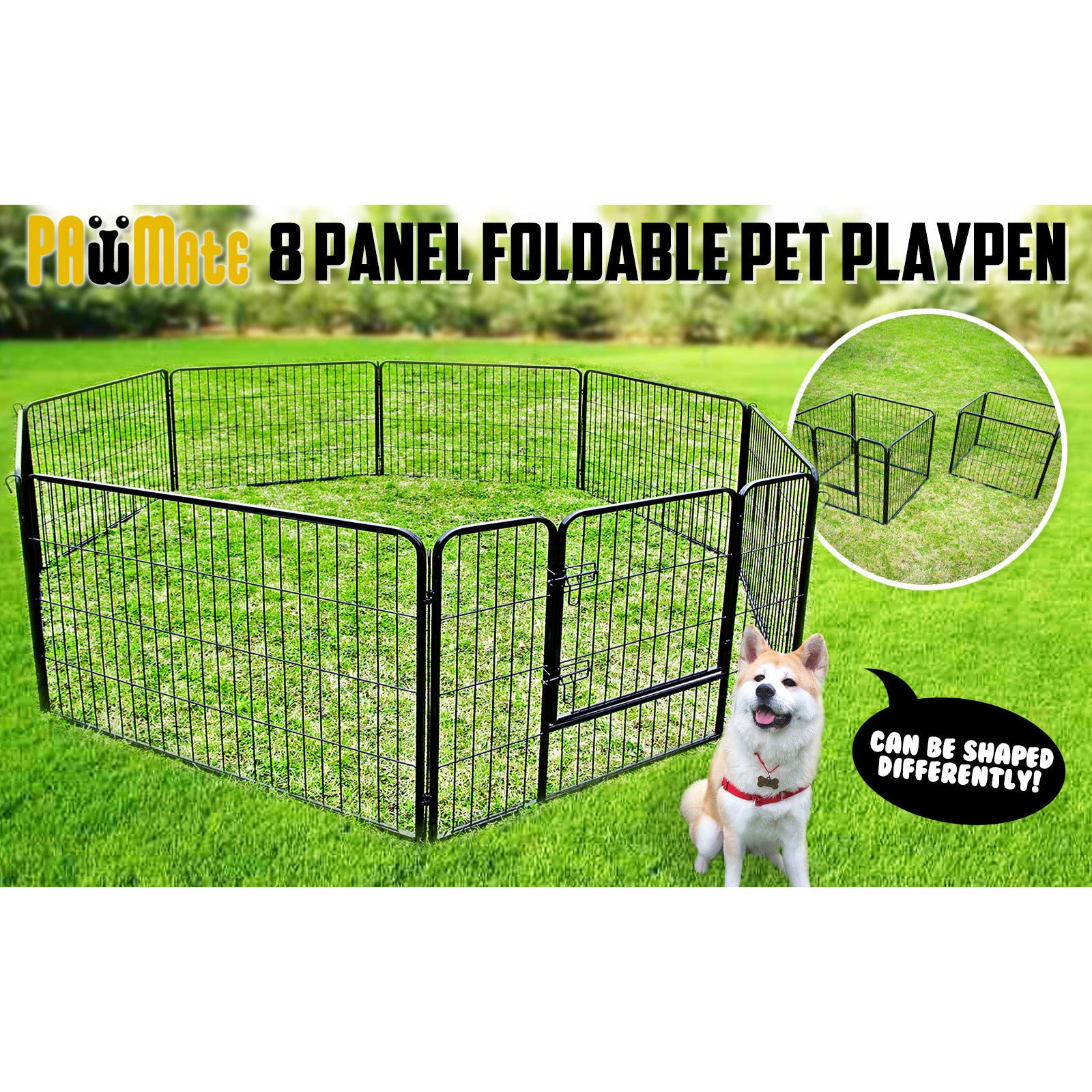 Paw Mate Pet Playpen Heavy Duty 32in 8 Panel Foldable Dog Cage + Cover
