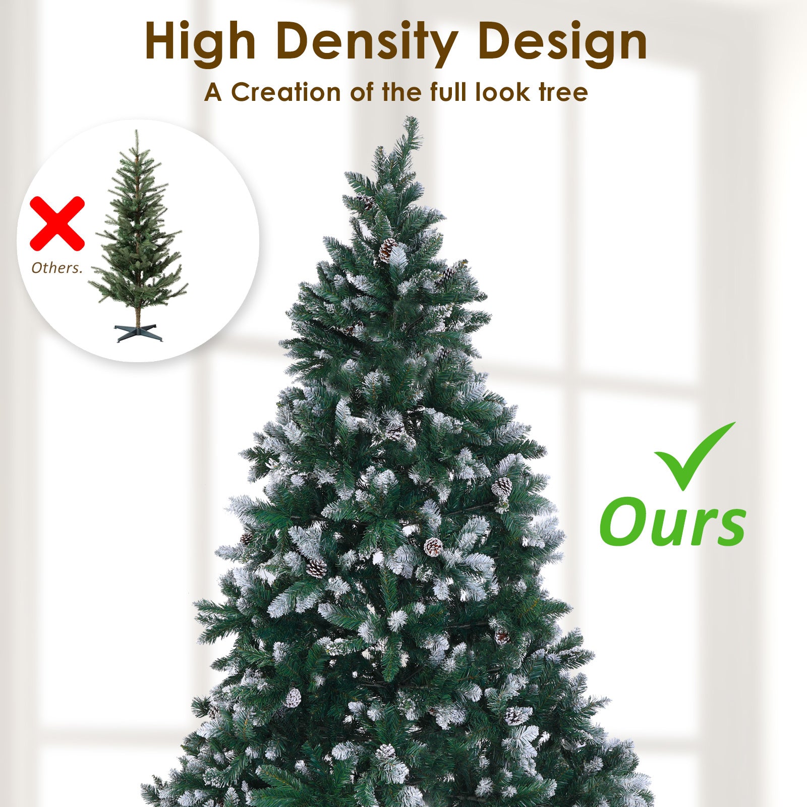 Home Ready 7Ft 210cm 1290 tips Green Snowy Christmas Tree Xmas Pine Cones + Bauble Balls