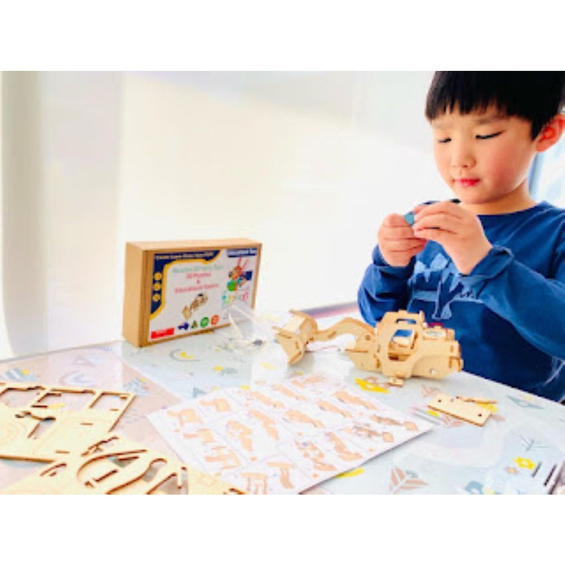 Model Bulldozer Tipper truck: Solar or battery powered plywood model-includes Motor or Solar powered options plus paint brush set