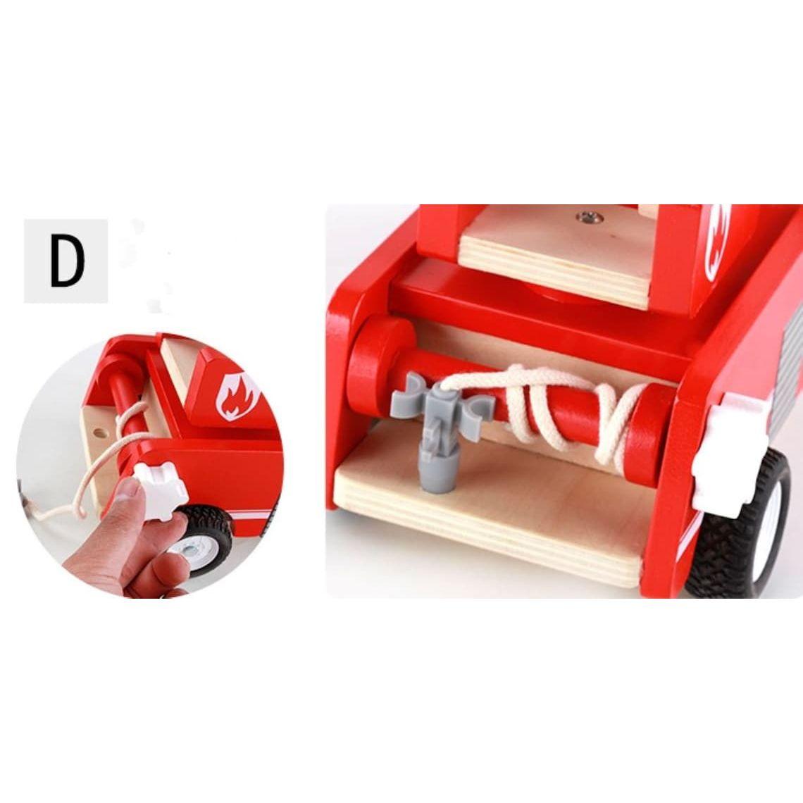 Fire truck wooden 3 years + with ladder and firemen Fire engine Red