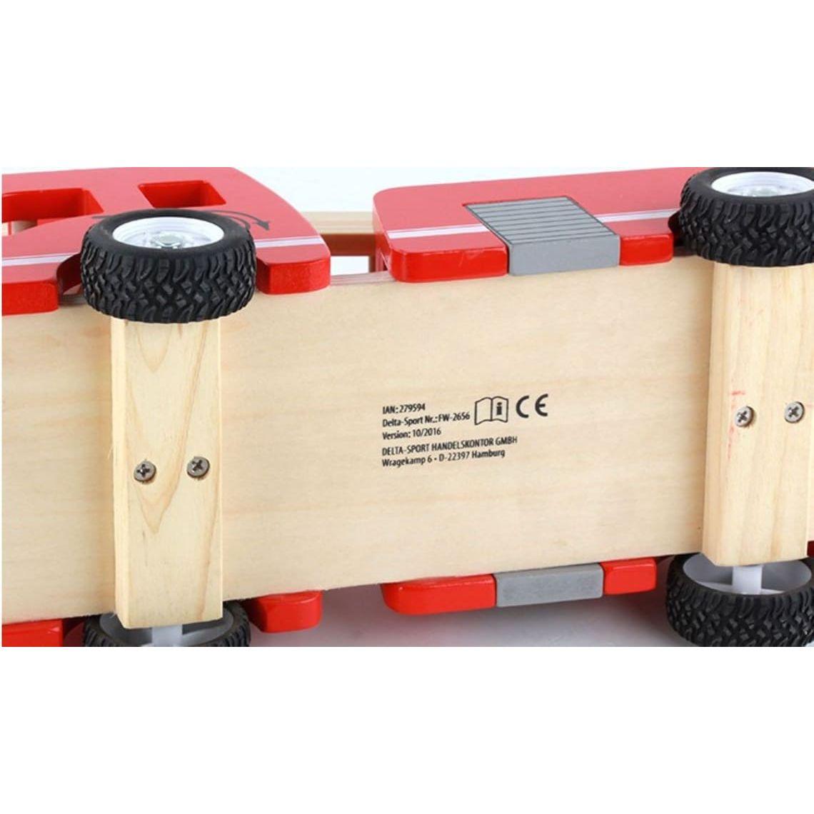 Fire truck wooden 3 years + with ladder and firemen Fire engine Red