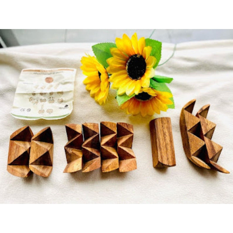 Brain teaser puzzle 3D hand made - Football round natural wood for kids or adults