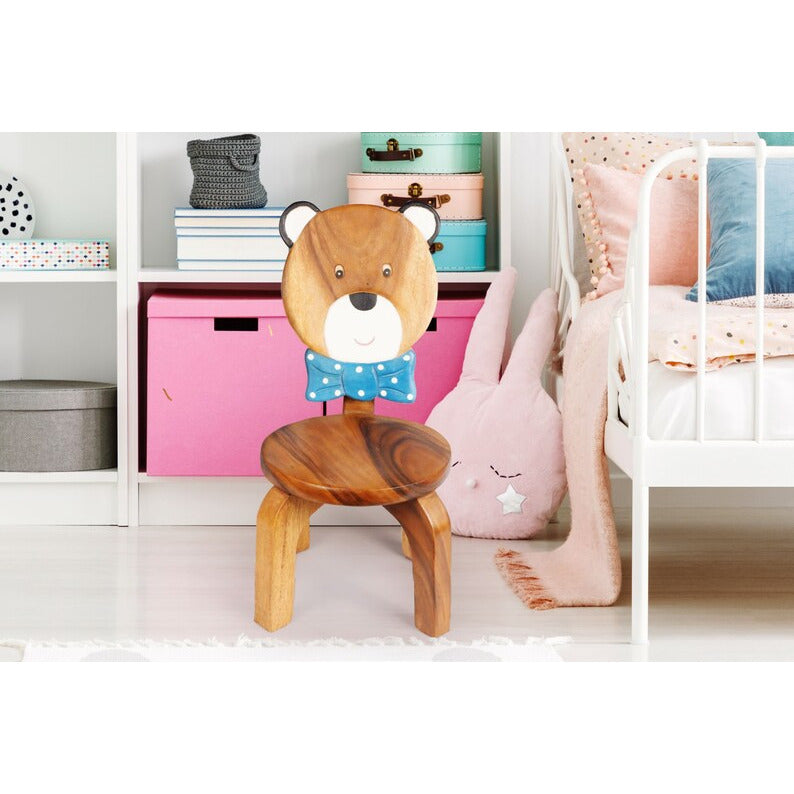 Children's furniture Set Bear Table and 2 Chairs -natural wood handmade and solid build