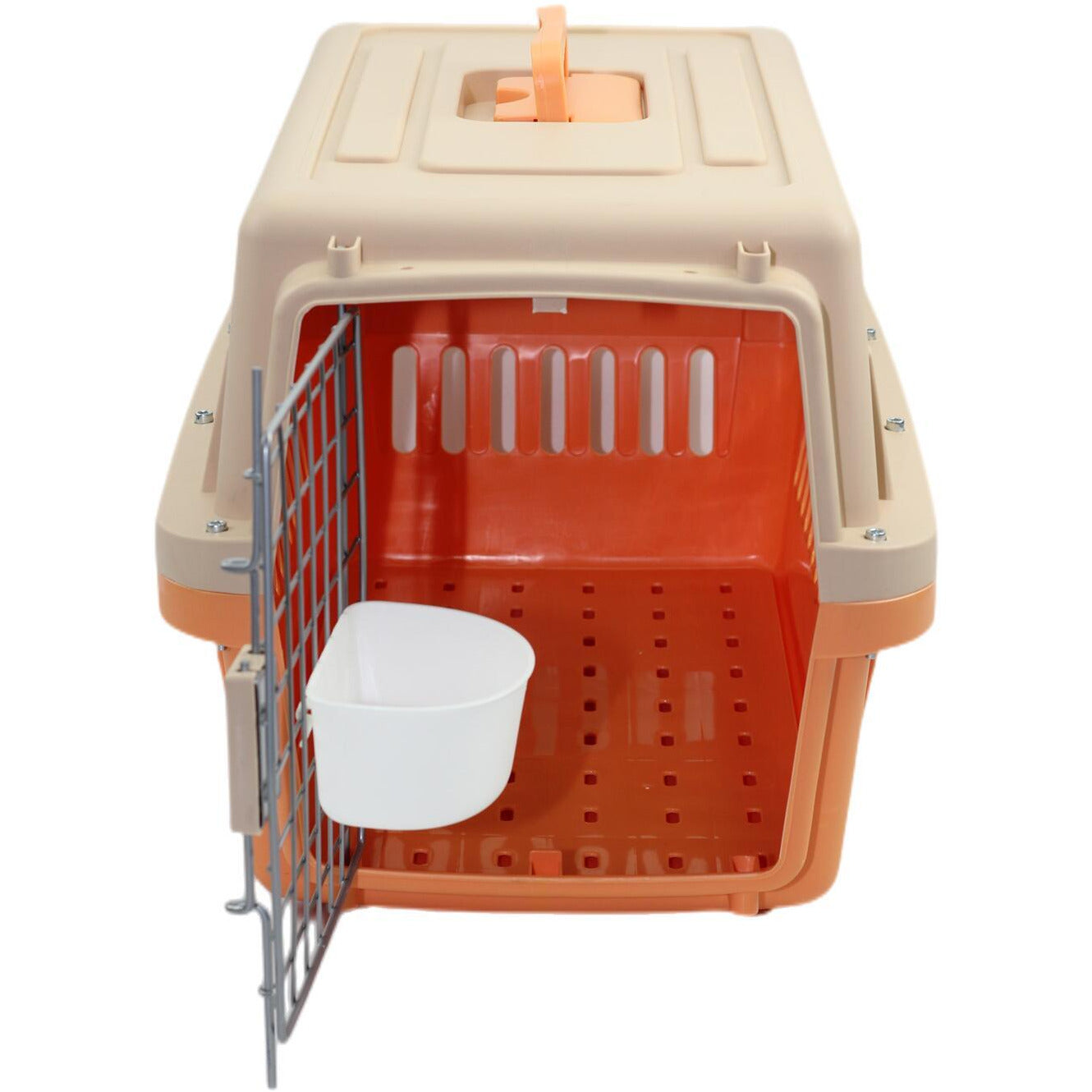 Medium Dog Cat Crate Pet Carrier Airline Cage With Bowl & Tray-Orange