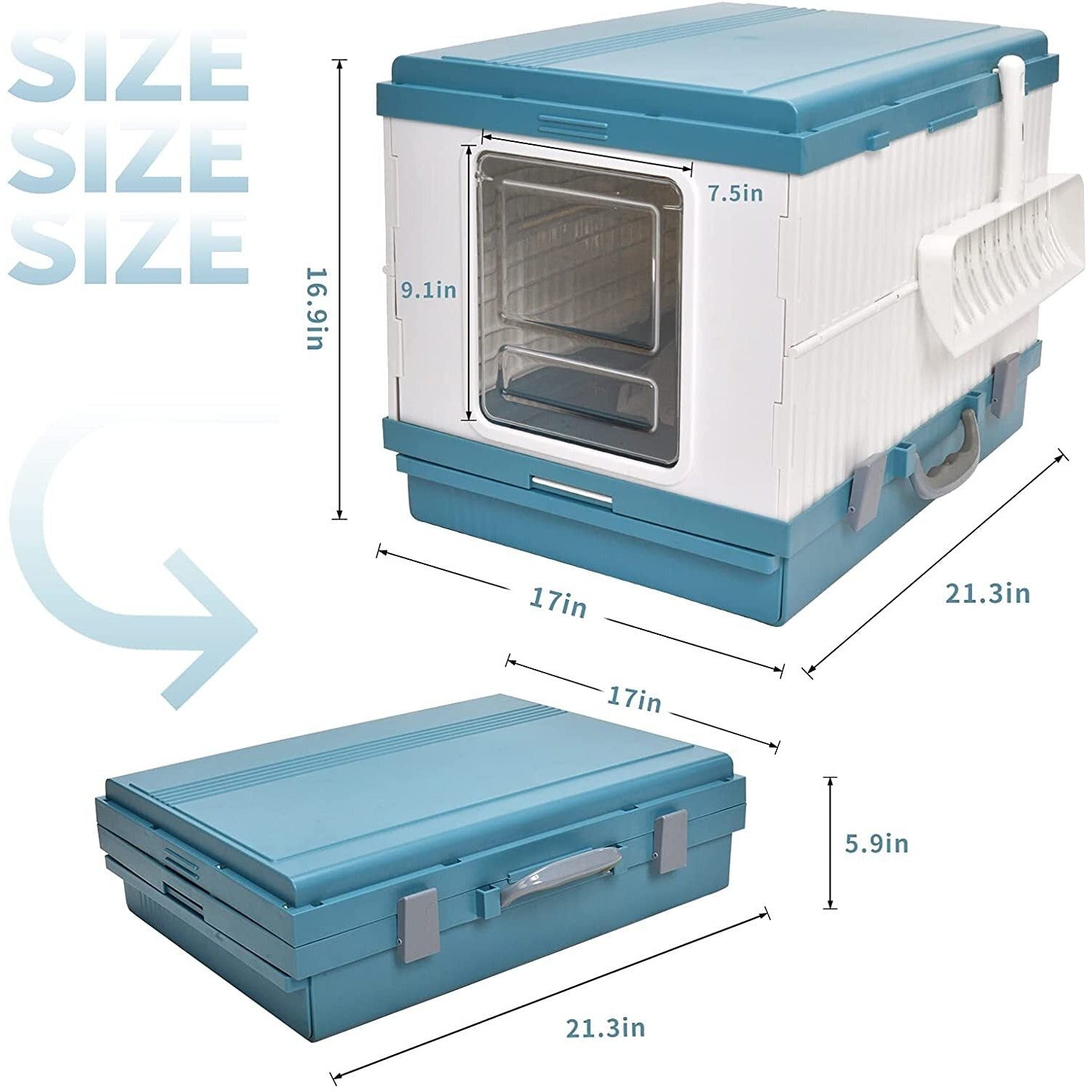 XL Portable Cat Toilet Litter Box Tray Foldable House with Handle and Scoop Blue