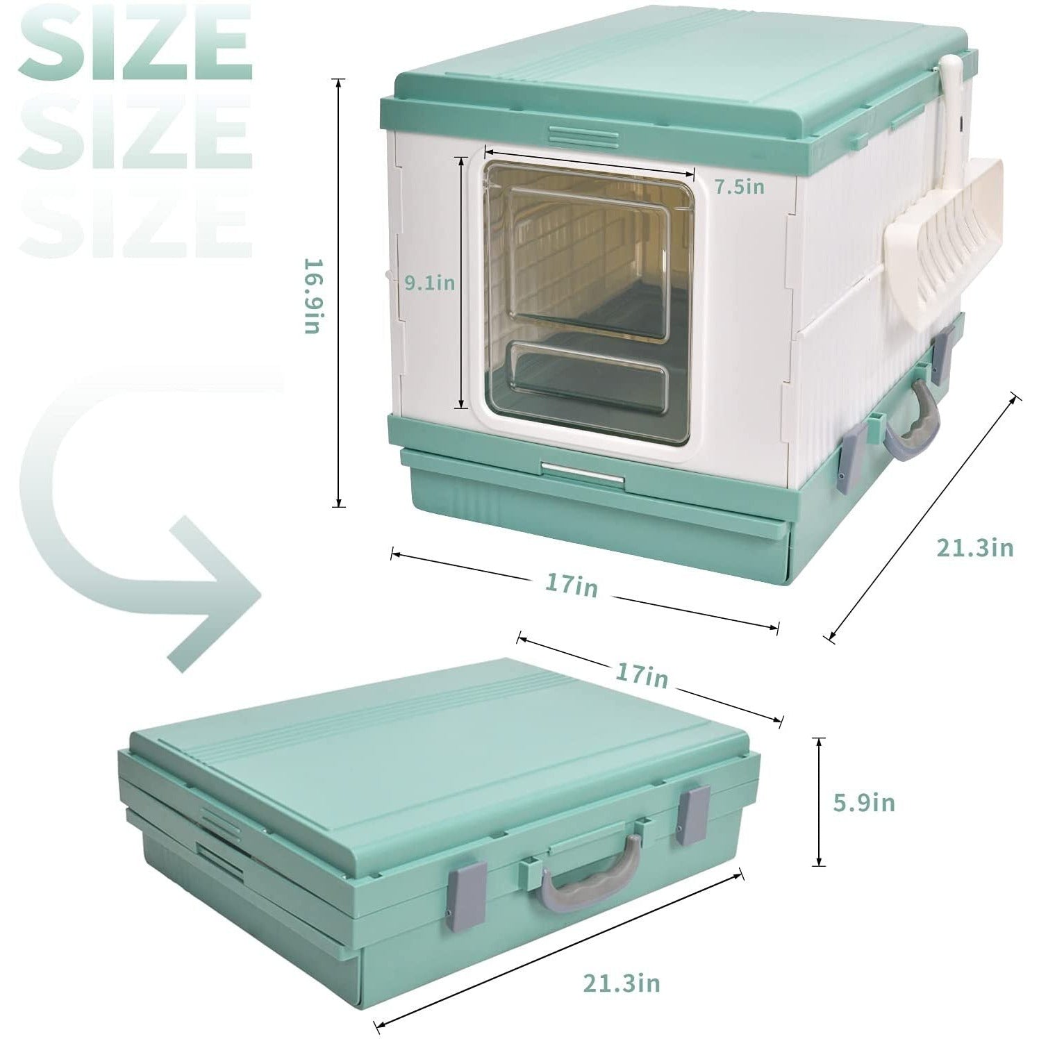 XL Portable Cat Toilet Litter Box Tray Foldable House with Handle and Scoop Green