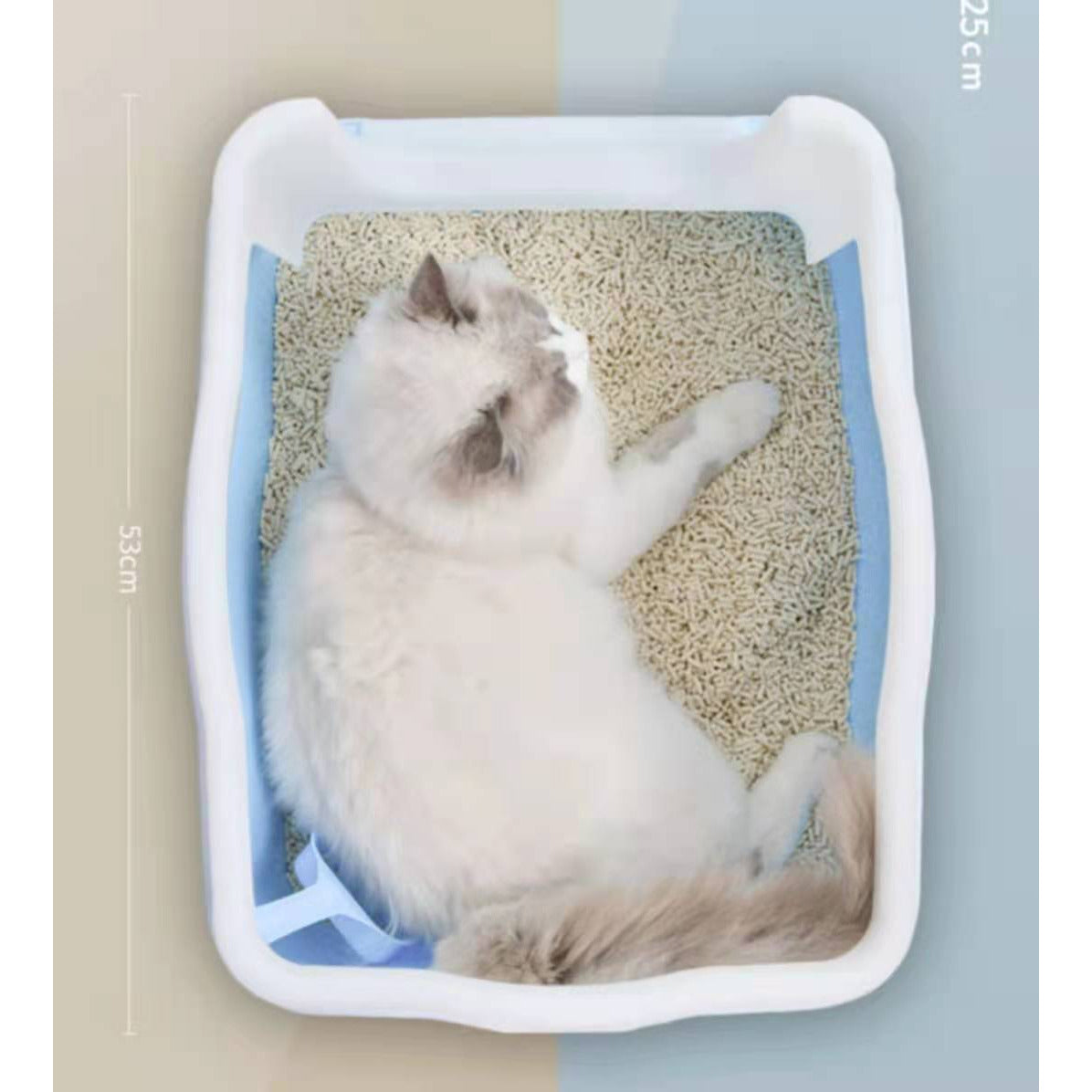 Large Deep Cat Kitty Litter Tray High Wall Pet Toilet Tray With Scoop Blue