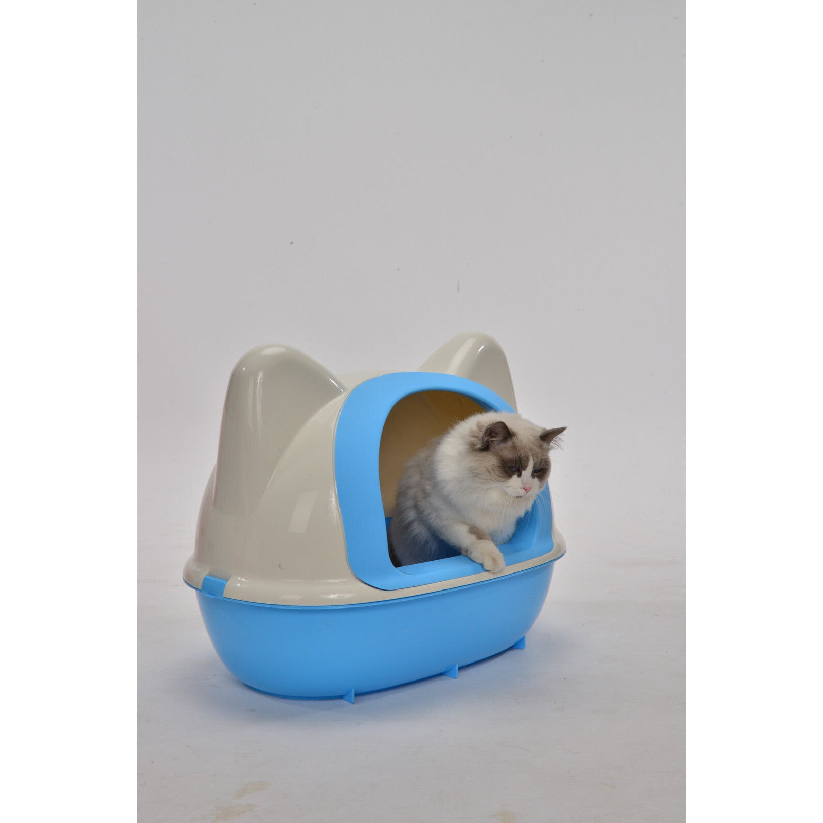 Large Hooded Cat Toilet Litter Box Tray House With Scoop Blue
