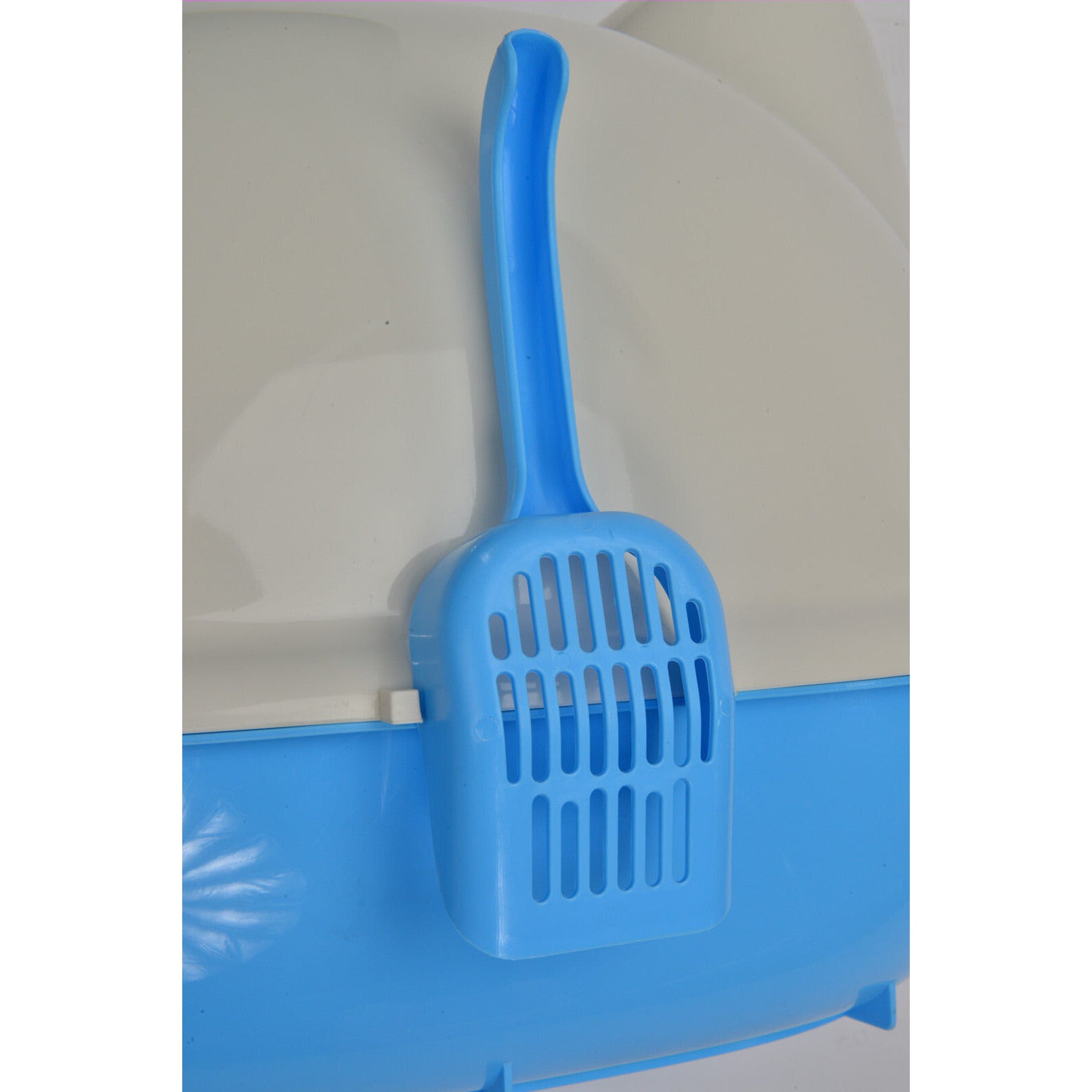 Large Hooded Cat Toilet Litter Box Tray House With Scoop Blue
