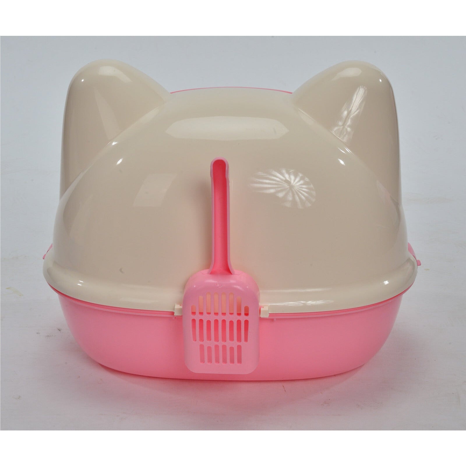 Large Hooded Cat Toilet Litter Box Tray House With Scoop Pink