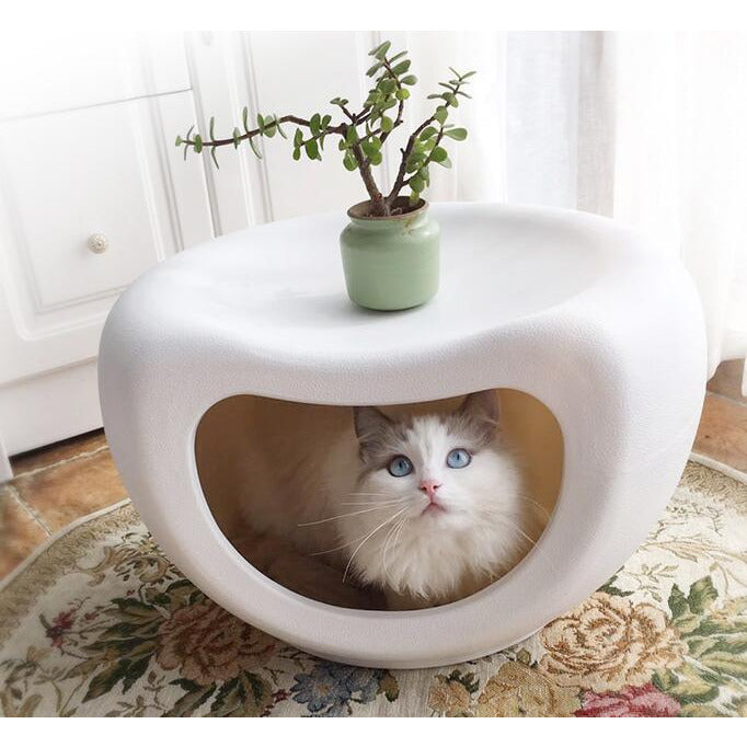 Cat Kitten Bed Cave Small Dog House Kennel Plastic Pet Pod Bedding Igloo White
