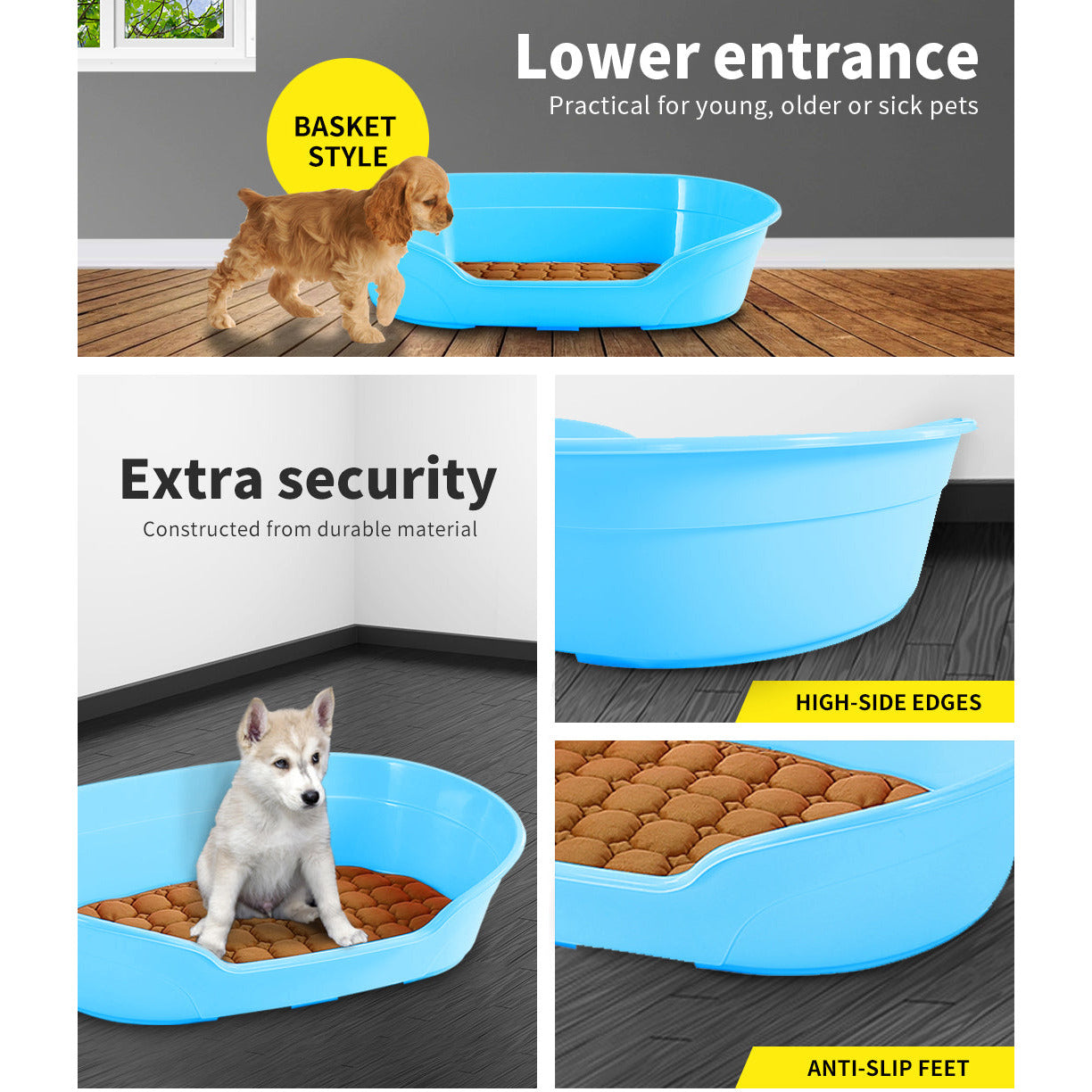 Pet Bed Small Plastic Dog Bedding Sleeping Resting Washable Basket Blue