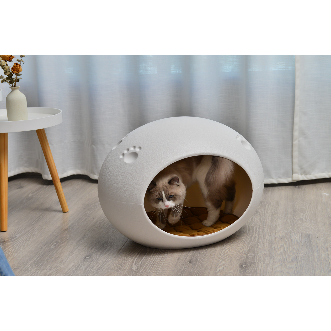 Medium Cave Cat Kitten Box Igloo Cat Bed House Dog Puppy House White
