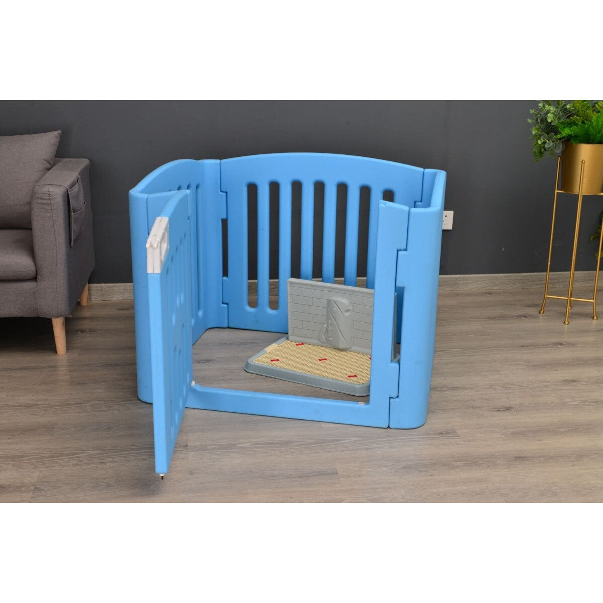 4 Panel Plastic Pet Pen Pet Foldable Fence Dog Fence Enclosure With Gate Blue