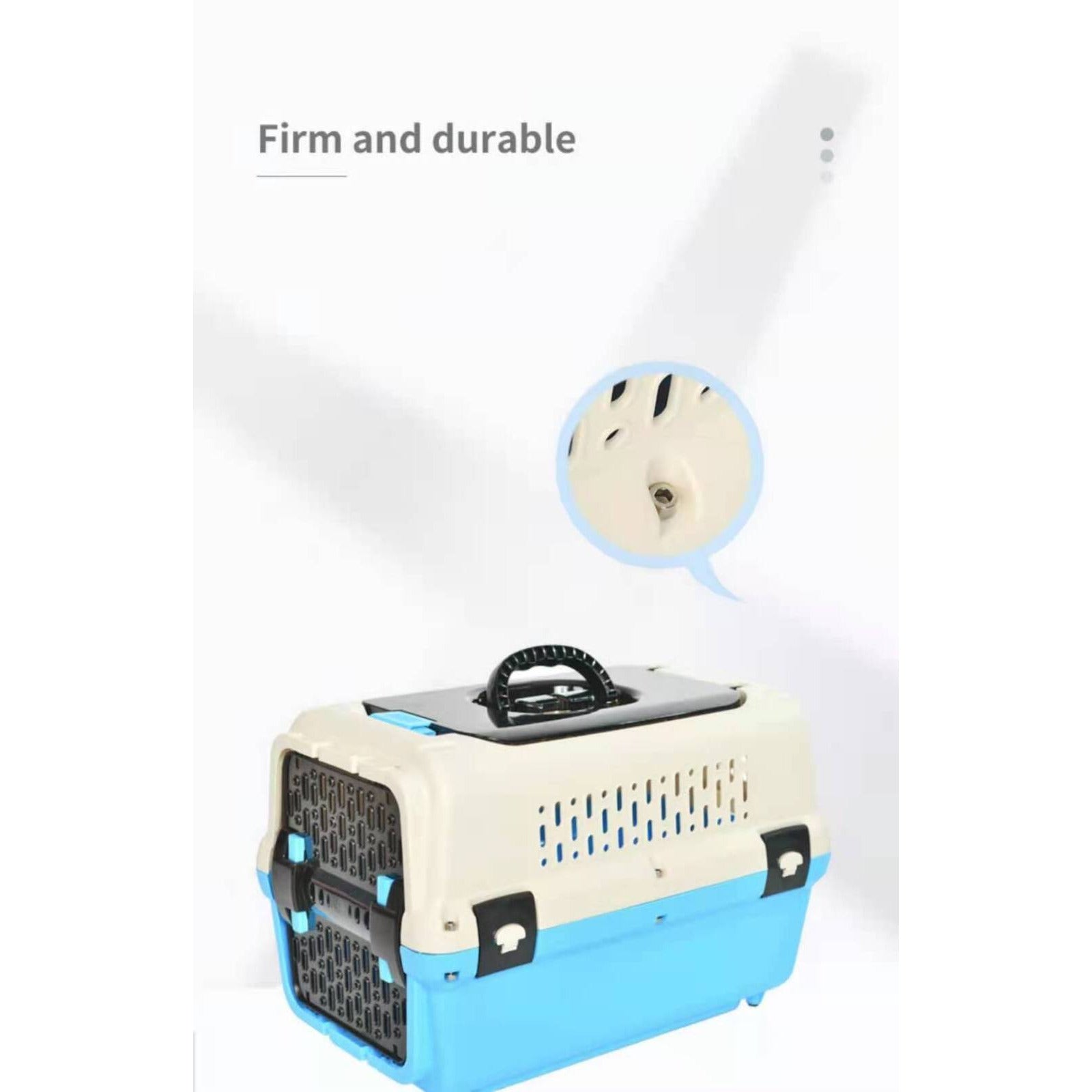 Large Dog Cat Crate Pet Rabbit Carrier Travel Cage With Tray & Window Blue