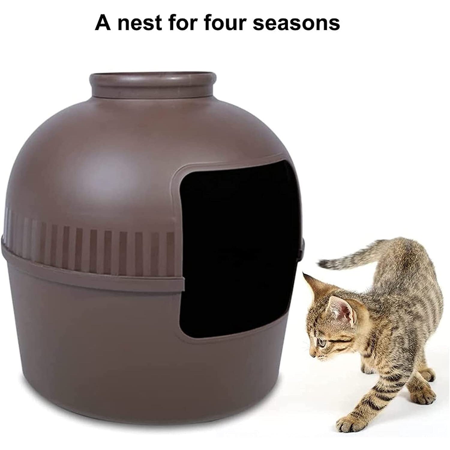 Multifunctional Cat Litter Box Pet Cat House Semi-Enclosed Brown