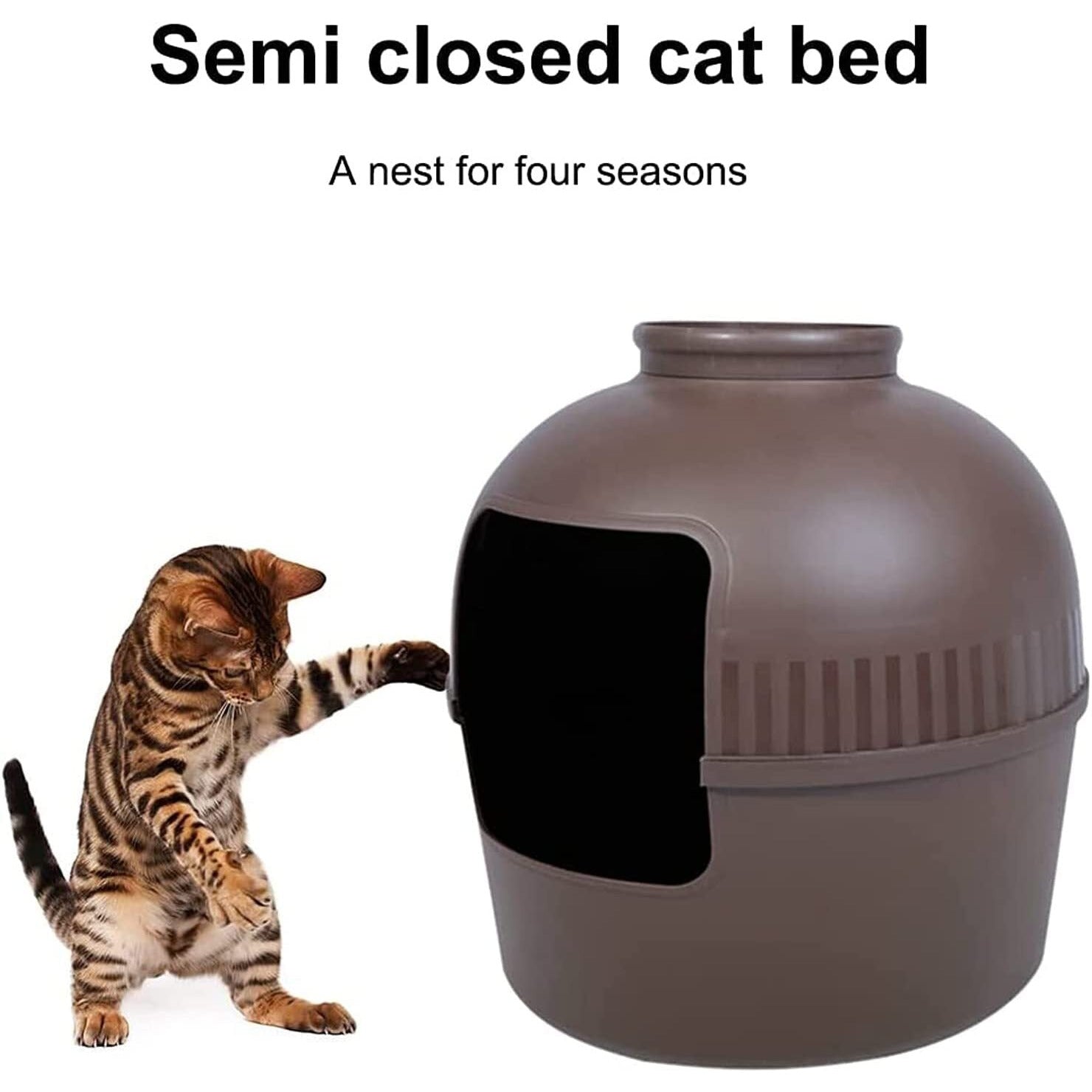 Multifunctional Cat Litter Box Pet Cat House Semi-Enclosed Brown