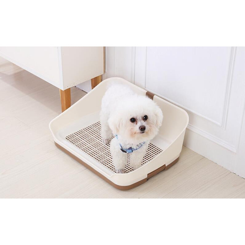 Medium Portable Dog Potty Training Tray Pet Puppy Toilet Trays Loo Pad Mat With Wall Brown