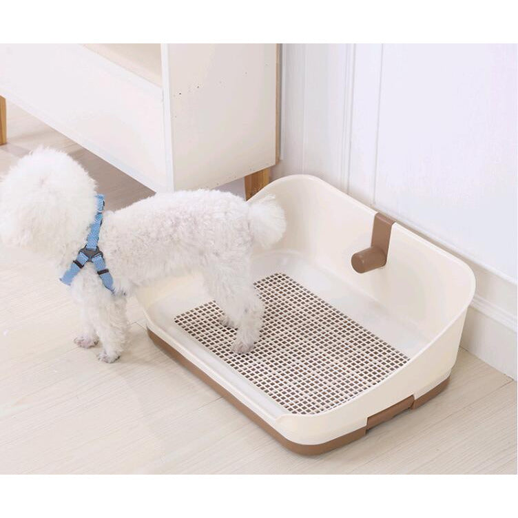 Medium Portable Dog Potty Training Tray Pet Puppy Toilet Trays Loo Pad Mat With Wall Brown