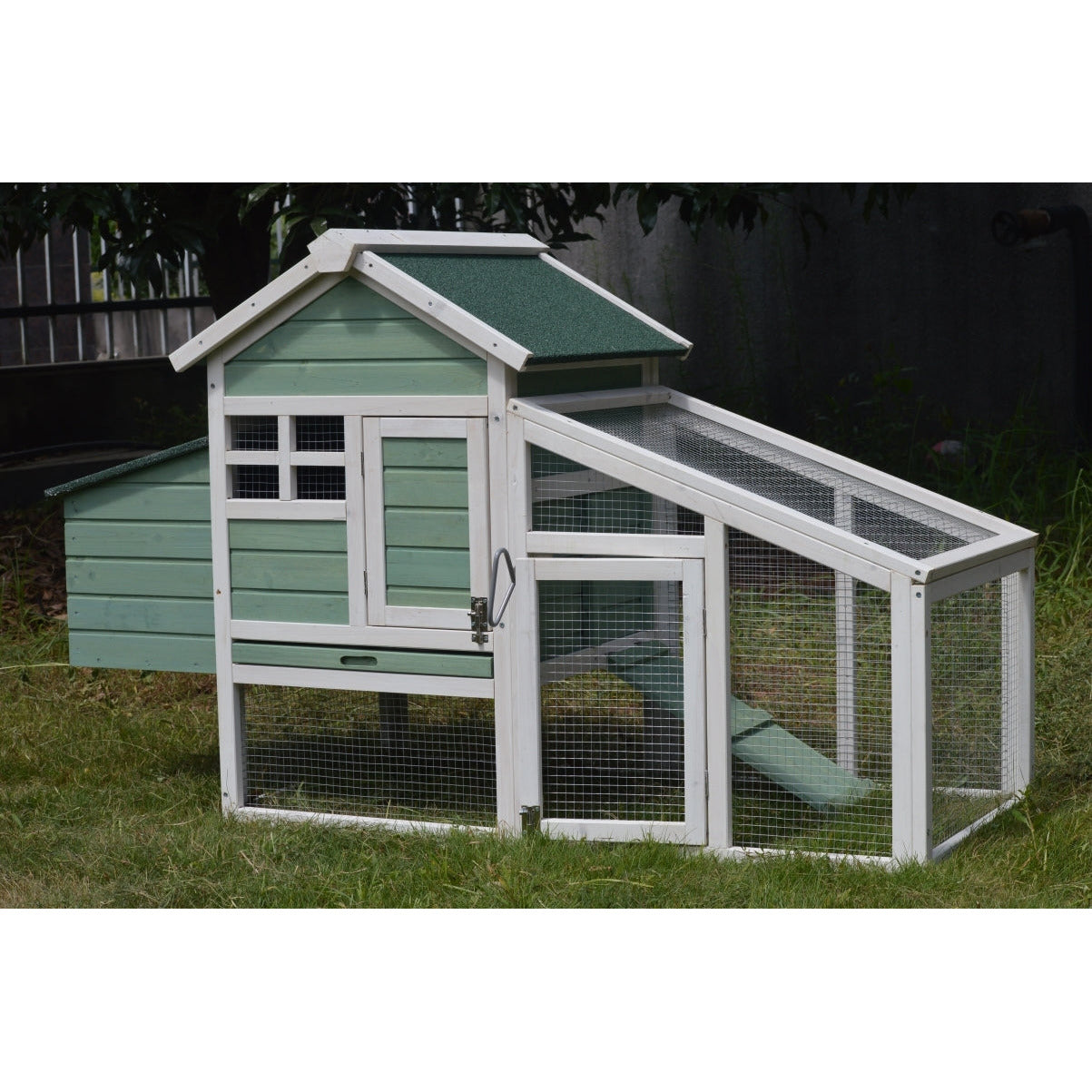 Green Small Chicken coop with nesting box for 2 Chickens / Rabbit Hutch