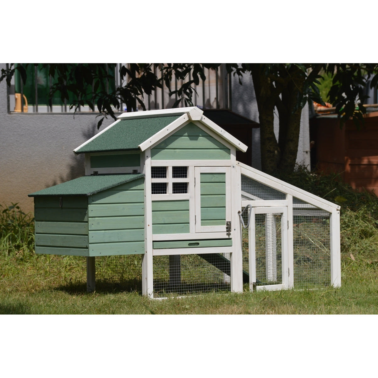 Green Small Chicken coop with nesting box for 2 Chickens / Rabbit Hutch