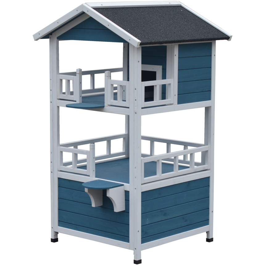 Double Story Cat Shelter Condo with Escape Door Rainproof Kitty House