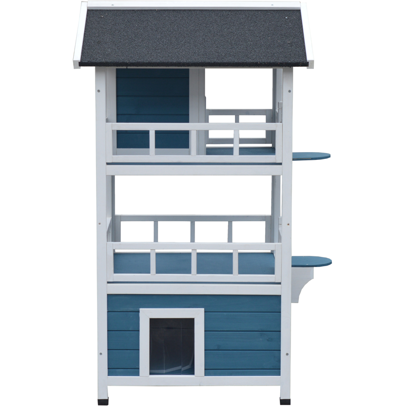 Double Story Cat Shelter Condo with Escape Door Rainproof Kitty House