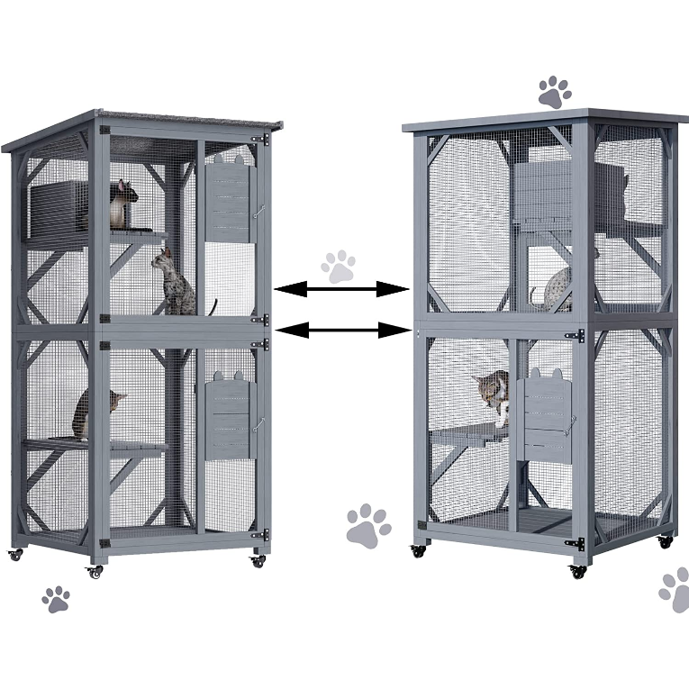 Pet Cat Shelter Condo with Escape Door Wooden Kitten Cage House