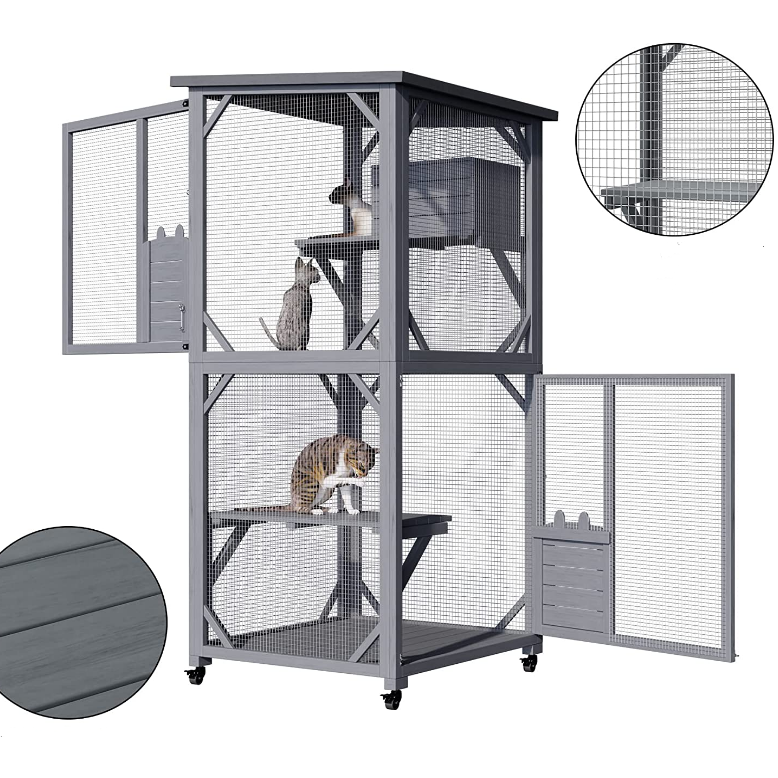 Pet Cat Shelter Condo with Escape Door Wooden Kitten Cage House