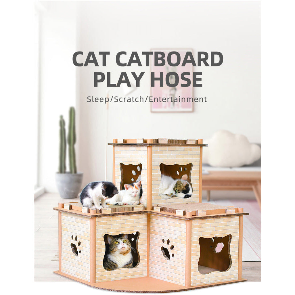 Cat Cardboard House Tower Condo Scratcher Pet Post Pad Mat Furniture