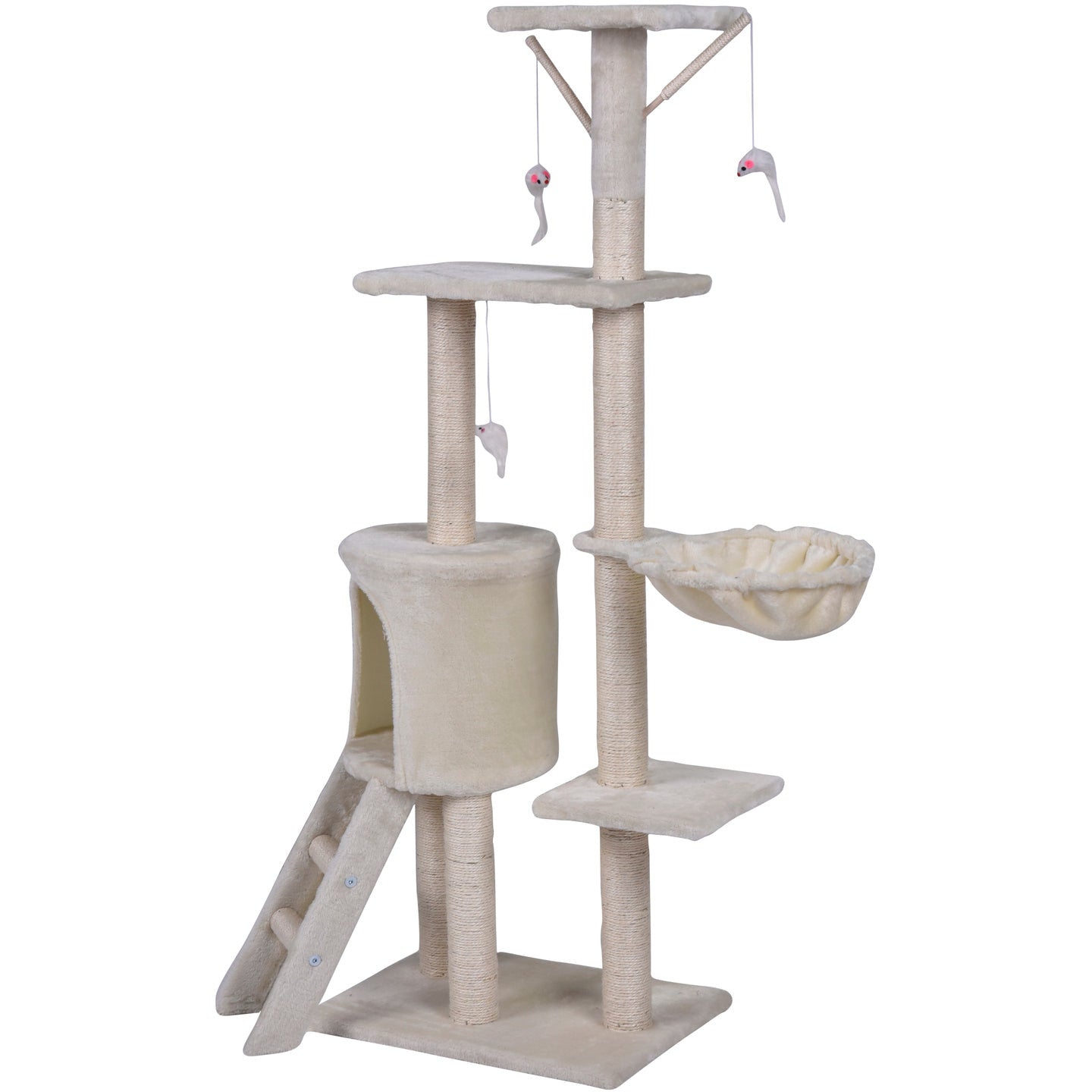 138cm Cat Scratching Post Tree Post House Tower with Ladder-Beige