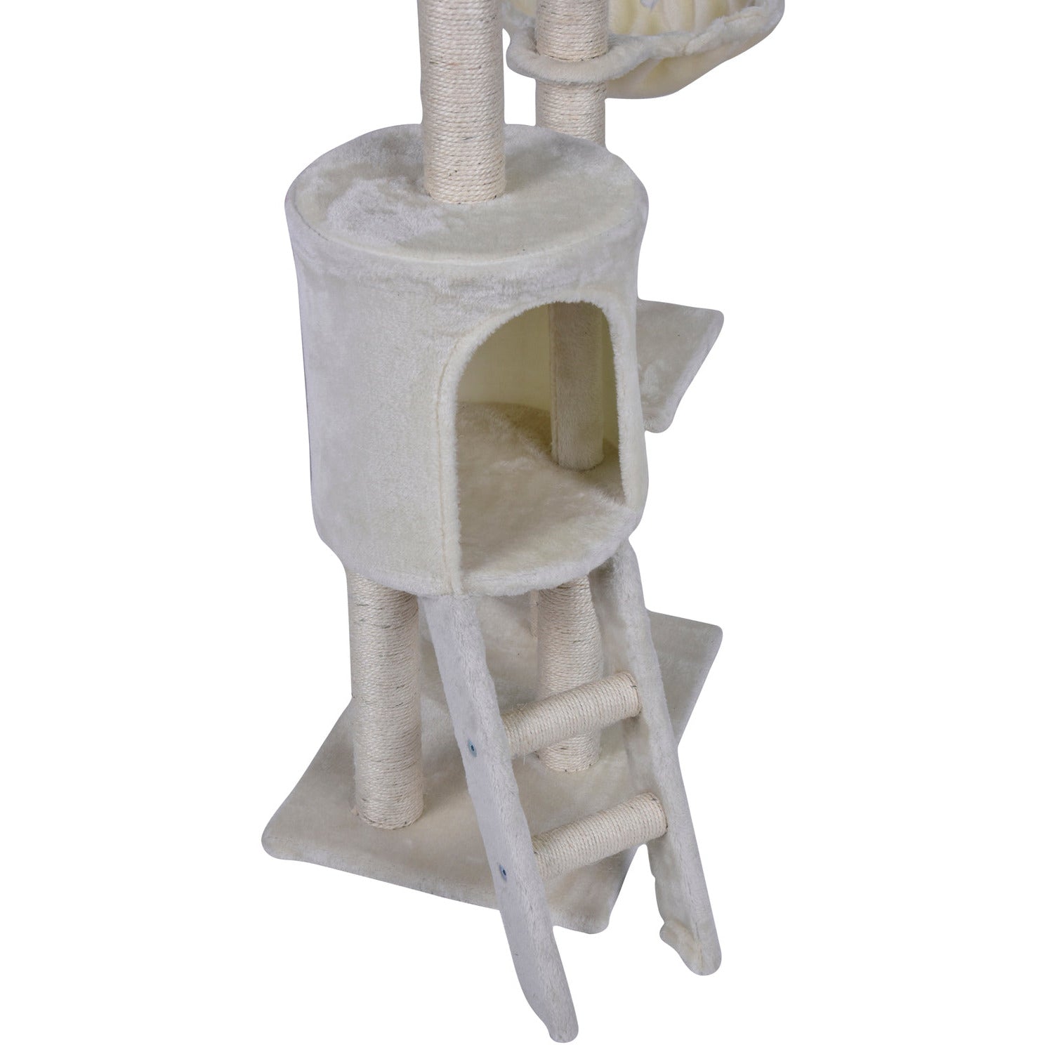 138cm Cat Scratching Post Tree Post House Tower with Ladder-Beige