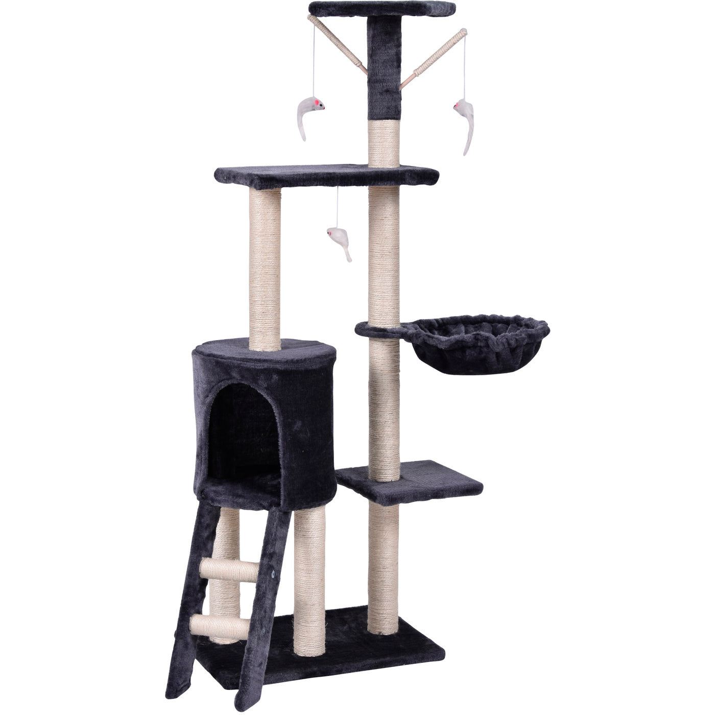 138cm Cat Scratching Post Tree Post House Tower with Ladder-Grey
