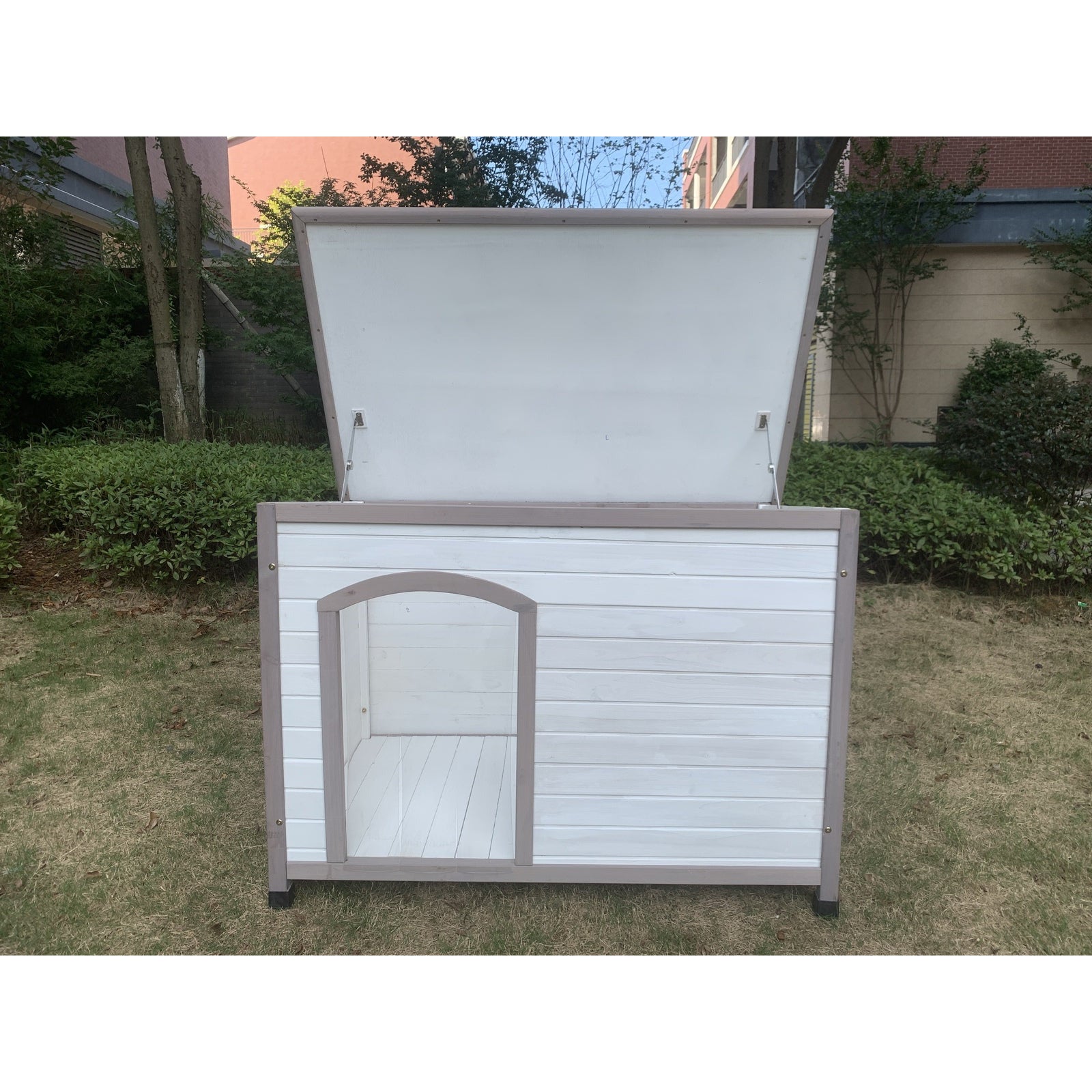 YES4PETS XL Timber Pet Dog Kennel House Puppy Wooden Timber Cabin With Stripe White