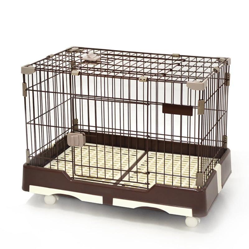Large Brown Pet Dog Cage Cat Rabbit Crate Kennel With Potty Pad And Wheel