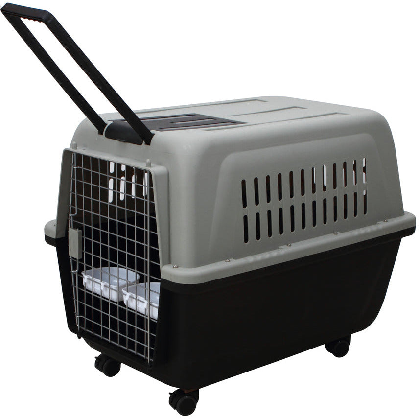Large Plastic Kennels Pet Carrier Dog Cat Cage Crate With Handle and Wheel Black