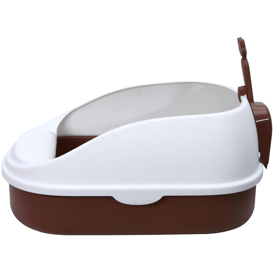 Medium Portable Cat Toilet Litter Box Tray with Scoop Brown